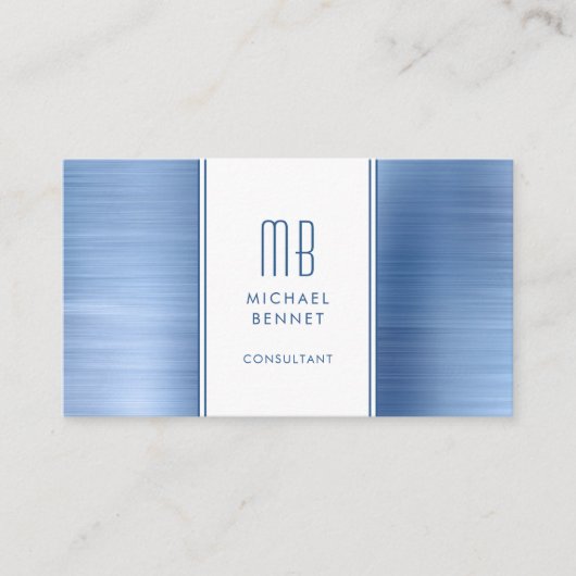 Monogrammed Blue Metallic Folie Consultant Visitekaartje (Voorkant)