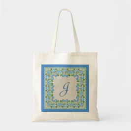 Monogrammed Blue Morning Glory Border Canvas tas