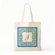 Monogrammed Blue Morning Glory Border Canvas tas