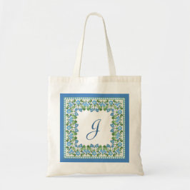 Monogrammed Blue Morning Glory Border Canvas tas