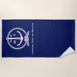 Monogrammed Blue Nautical Anchor Rope Custom Text Strandlaken