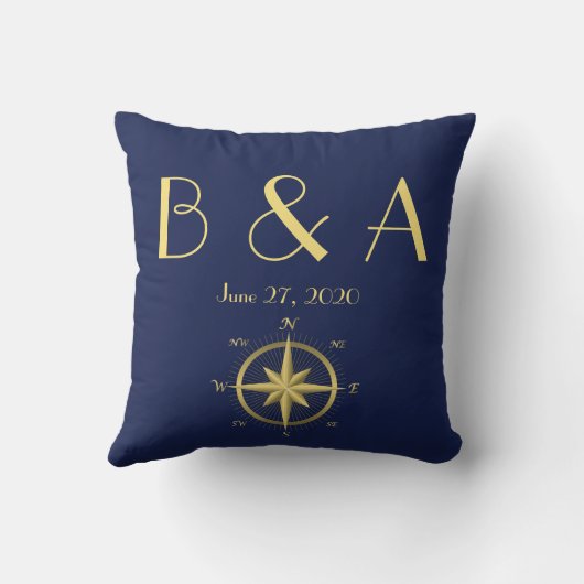 Monogrammed Blue Nautical Wedding Kussens (Achterkant)