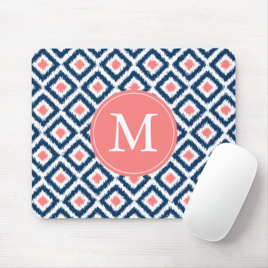 Monogrammed Blue Navy Diamonds Ikat Pattern Muismat (Met muis)