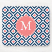 Monogrammed Blue Navy Diamonds Ikat Pattern Muismat (Voorkant)