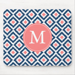 Monogrammed Blue Navy Diamonds Ikat Pattern Muismat