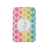 Monogrammed Blue Pink Moroccan Lattice Pattern Badmat (Voorkant Verticaal)