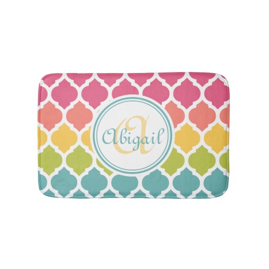 Monogrammed Blue Pink Moroccan Lattice Pattern Badmat (Voorkant)