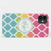 Monogrammed Blue Pink Moroccan Lattice Pattern Case-Mate iPhone Case (Achterkant (horizontaal))