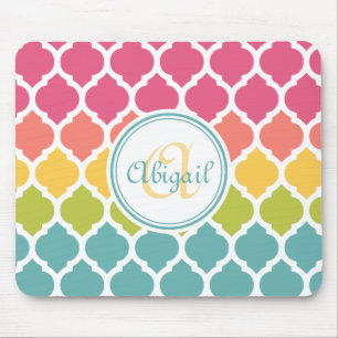 Monogrammed Blue Pink Moroccan Lattice Pattern Muismat