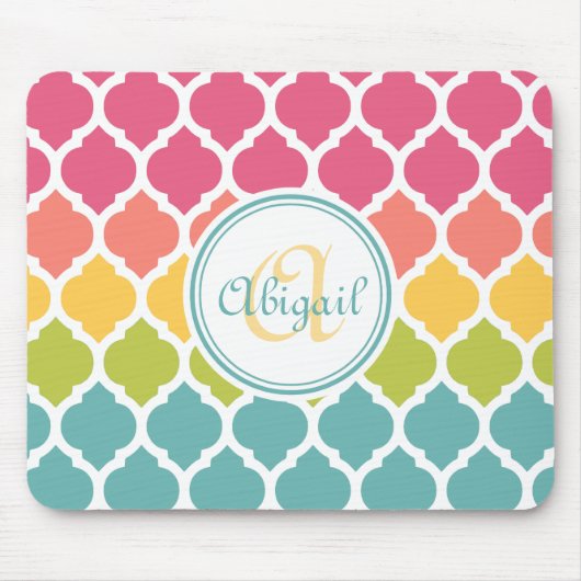 Monogrammed Blue Pink Moroccan Lattice Pattern Muismat (Voorkant)