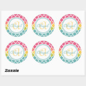 Monogrammed Blue Pink Moroccan Lattice Pattern Ronde Sticker (Vel)