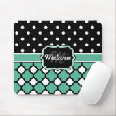 Monogrammed Blue Quatrefoil Lattice Polka Dot Muismat (Met muis)
