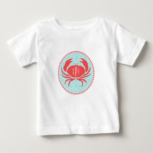 Monogrammed Blue+ Red Crab Romper (Voorkant)