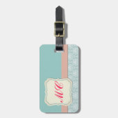 Monogrammed Blue - Roze Chic Damask Bagagelabel (Voorkant verticaal)