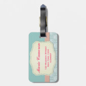 Monogrammed Blue - Roze Chic Damask Bagagelabel (Achterkant verticaal)
