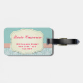 Monogrammed Blue - Roze Chic Damask Bagagelabel (Achterkant horizontaal)