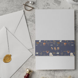 Monogrammed Blue Rust Floral Wedding Uitnodigingen Wikkel