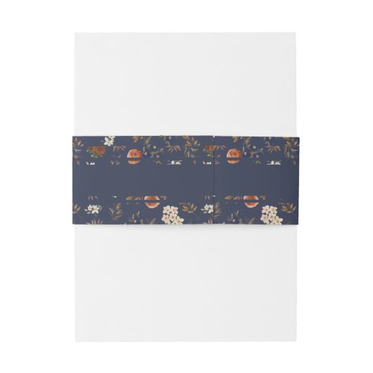 Monogrammed Blue Rust Floral Wedding Uitnodigingen Wikkel (Achterkant Voorbeeld)