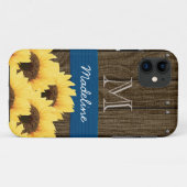 MONOGRAMMED BLUE RUSTIC SUNFLOWER Case-Mate iPhone CASE (Achterkant (horizontaal))