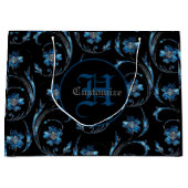 Monogrammed Blue Shimmer Floral 2 Groot Cadeauzakje (Voorkant)
