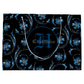 Monogrammed Blue Shimmer Floral 2 Groot Cadeauzakje (Achterkant)