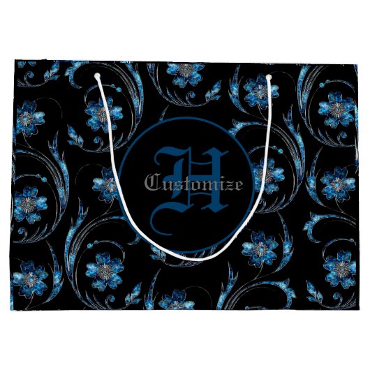 Monogrammed Blue Shimmer Floral 2 Groot Cadeauzakje (Achterkant)