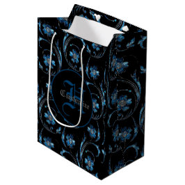 Monogrammed Blue Shimmer Floral 2 Medium Cadeauzakje