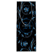 Monogrammed Blue Shimmer Floral 2 Wijn Cadeautas (Achterkant)