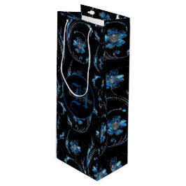 Monogrammed Blue Shimmer Floral 2 Wijn Cadeautas