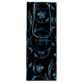 Monogrammed Blue Shimmer Floral 2 Wijn Cadeautas (Voorkant)
