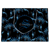 Monogrammed Blue Shimmer Floral Groot Cadeauzakje (Voorkant)