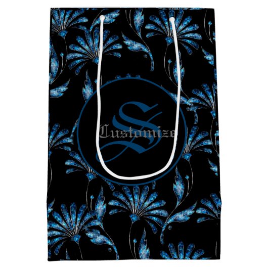 Monogrammed Blue Shimmer Floral Medium Cadeauzakje (Achterkant)