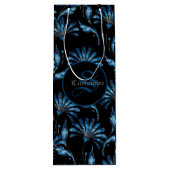 Monogrammed Blue Shimmer Floral Wijn Cadeautas (Achterkant)