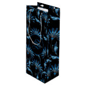 Monogrammed Blue Shimmer Floral Wijn Cadeautas (Voorkant Gekanteld)