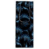 Monogrammed Blue Shimmer Floral Wijn Cadeautas (Voorkant)
