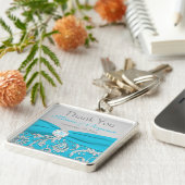 Monogrammed Blue, Silver Wedding Favor Sleutelhang Sleutelhanger (Zijkant)
