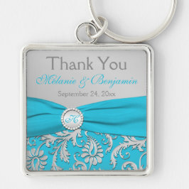 Monogrammed Blue, Silver Wedding Favor Sleutelhang Sleutelhanger