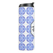 Monogrammed Blue Square Pattern Thermal Tumbler Thermosbeker (Gedraaid links)