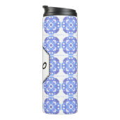 Monogrammed Blue Square Pattern Thermal Tumbler Thermosbeker (Geroteerd rechts)