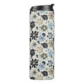 Monogrammed Blue Tan Olive Outline Flowers Floral Thermosbeker (Gedraaid links)