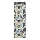 Monogrammed Blue Tan Olive Outline Flowers Floral Thermosbeker (Achterkant)