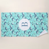 Monogrammed Blue Tropical Flamingos Strandlaken (Voorkant)