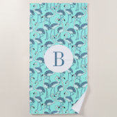 Monogrammed Blue Tropical Flamingos Strandlaken (Voorkant)