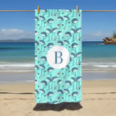 Monogrammed Blue Tropical Flamingos Strandlaken