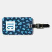 Monogrammed Blue Waterverf Love Heart Pattern Bagagelabel (Voorkant horizontaal)