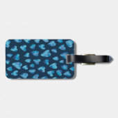 Monogrammed Blue Waterverf Love Heart Pattern Bagagelabel (Achterkant horizontaal)