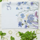 Monogrammed Blue Waterverf Wildflower Tea Theedoek (Gevouwen)