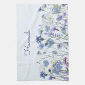 Monogrammed Blue Waterverf Wildflower Tea Theedoek (Verticaal)