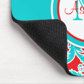 Monogrammed Blue White Damask Mousepad Muismat (Hoek)