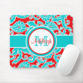 Monogrammed Blue White Damask Mousepad Muismat (Met muis)